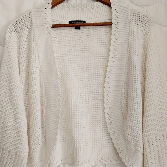 Vintage Notations Womens Size 3X Crochet Knit White Crop Open Cottage Cardigan - Picture 4 of 11